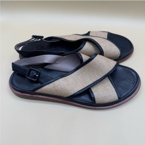 L’idea by Lori Criss Cross Woven Slingback Sandals Size 7.5 Black Tan Casual Ele - Picture 2 of 8